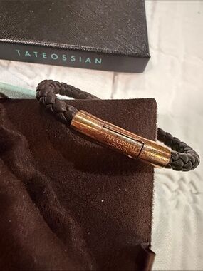 Tateossian Brown Braided Leather Bracelet with Gold-Tone Clasp